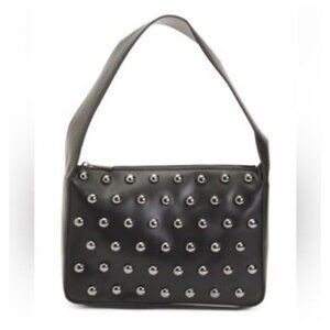 BCBGENERATION Novel Studded Shoulder Hobo HandBag Fx. Leather Black